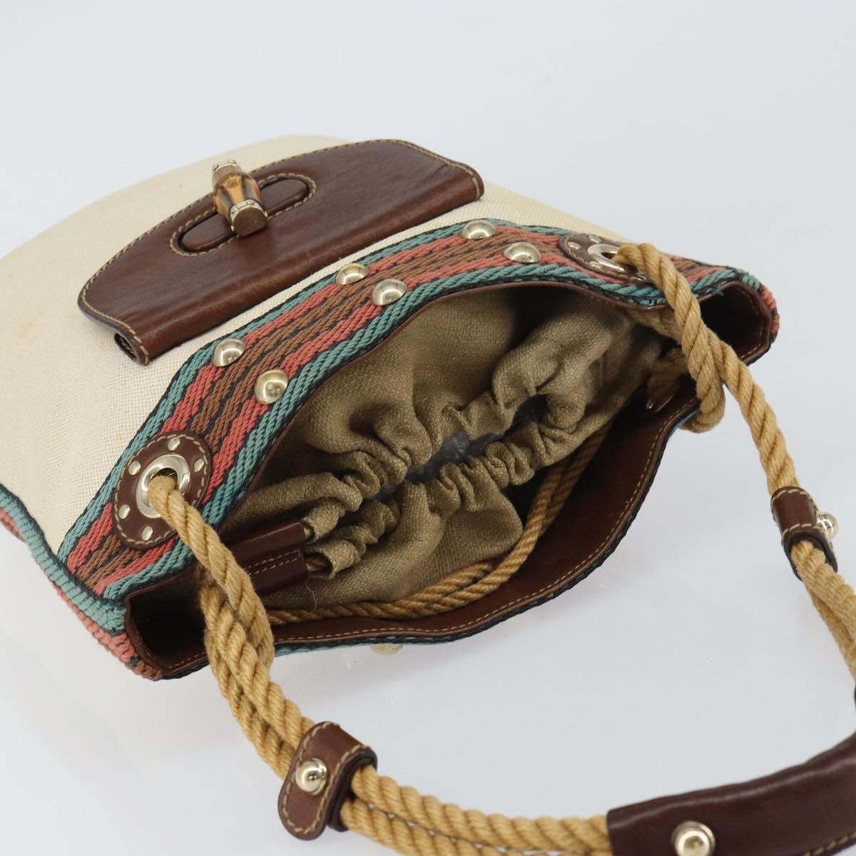 Gucci Vintage Bamboo Shoulder Bag Canvas, BEIGE, CANVAS, Shoulder bag