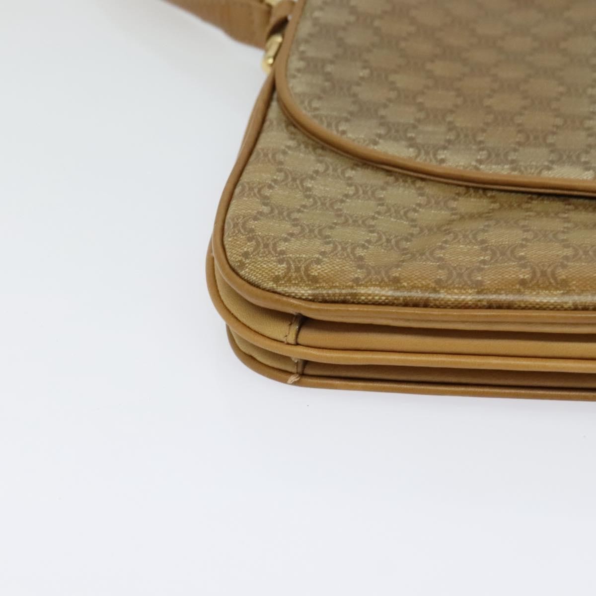 Celine Vintage Macadam Shoulder Bag Canvas and Leather, Beige, Canvas, Shoulder Bag