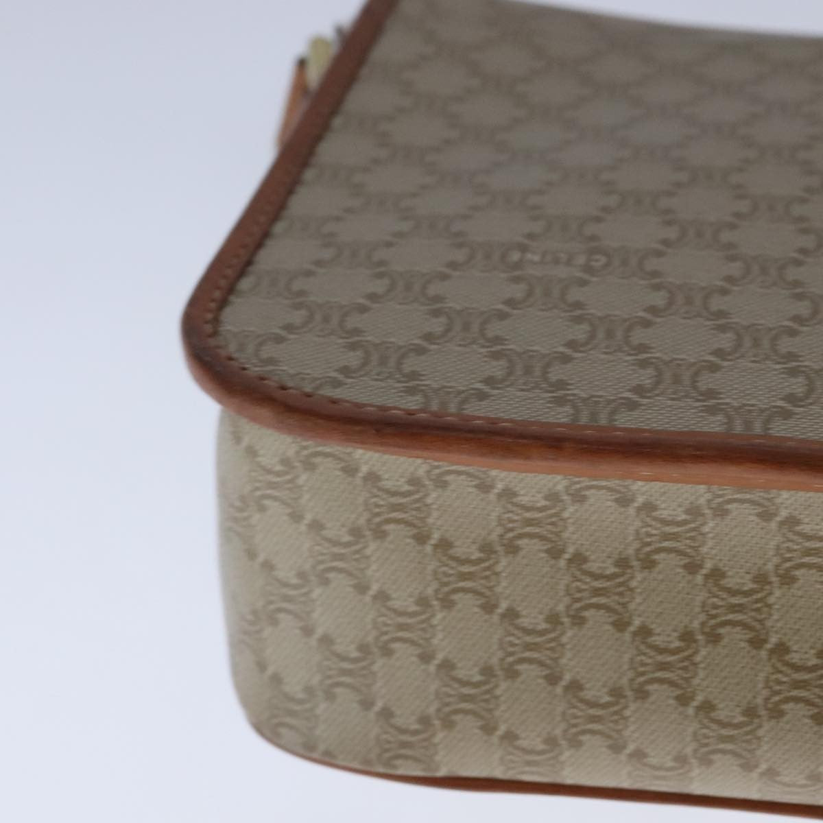 Celine Vintage Macadam Circle Logo Shoulder Bag Canvas and Leather, Beige, Canvas, Shoulder Bag