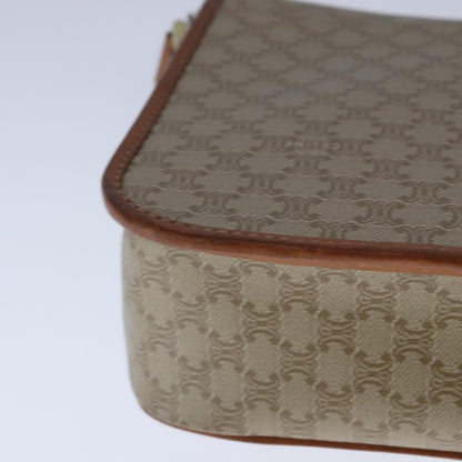 Celine Vintage Macadam Circle Logo Shoulder Bag Canvas and Leather, Beige, Canvas, Shoulder Bag