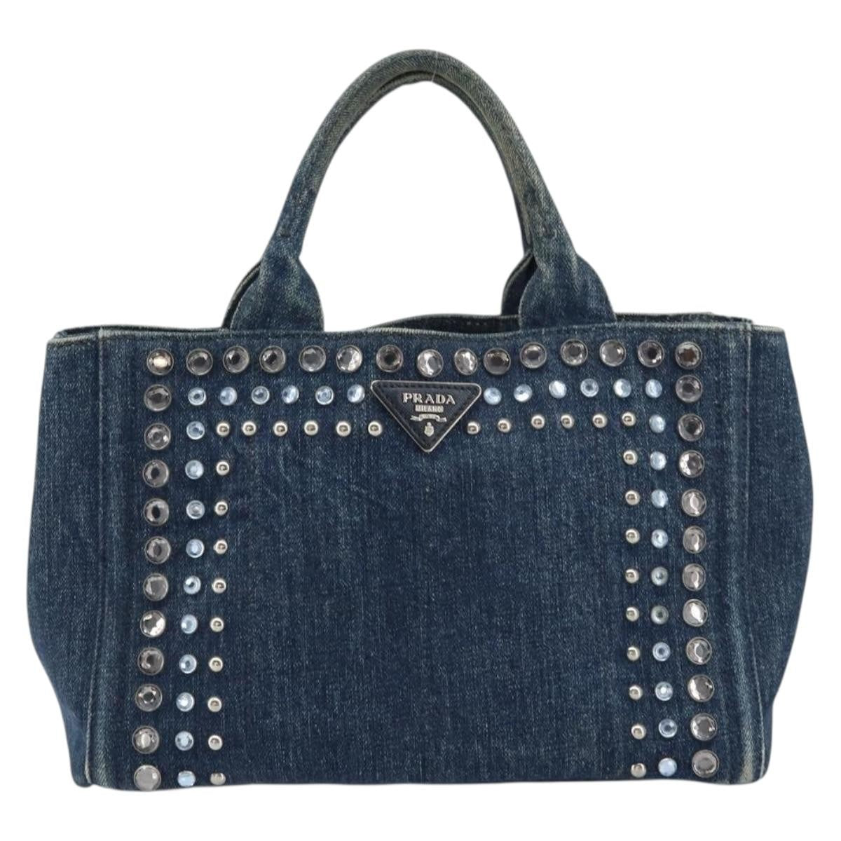Prada Canapa Open Tote Denim, BLUE, CANVAS, Handbag