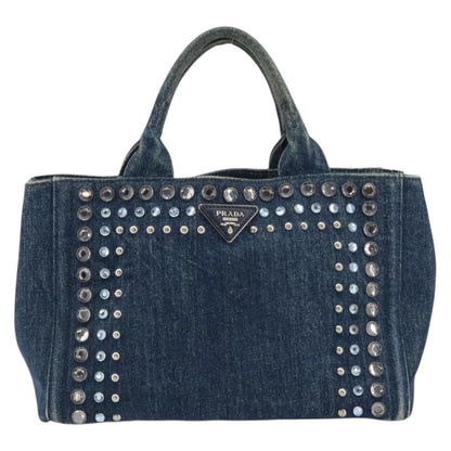 Prada Canapa Open Tote Denim, BLUE, CANVAS, Handbag