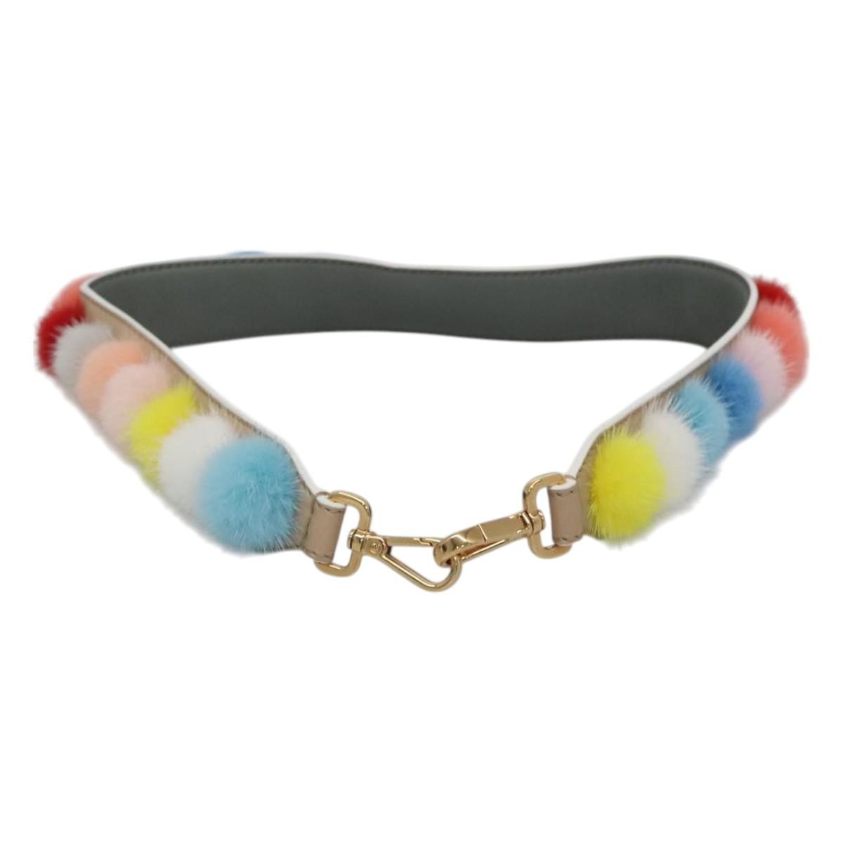 Fendi Pom Pom Strap You Shoulder Strap Leather and Fur, MULTICOLOUR, LEATHER, Straps