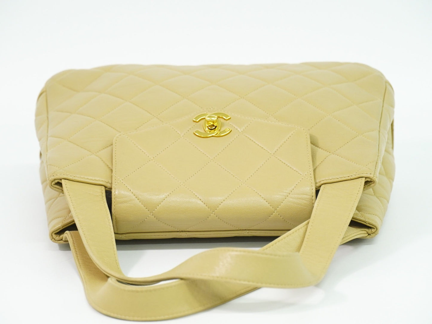 Chanel Vintage Tote Leather, BEIGE, LEATHER, Tote bag