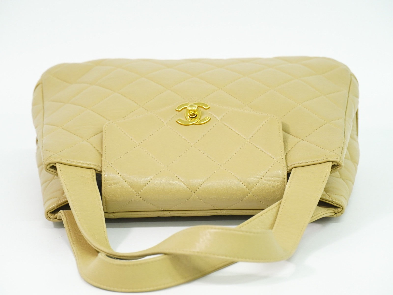 Chanel Vintage Tote Leather, BEIGE, LEATHER, Tote bag