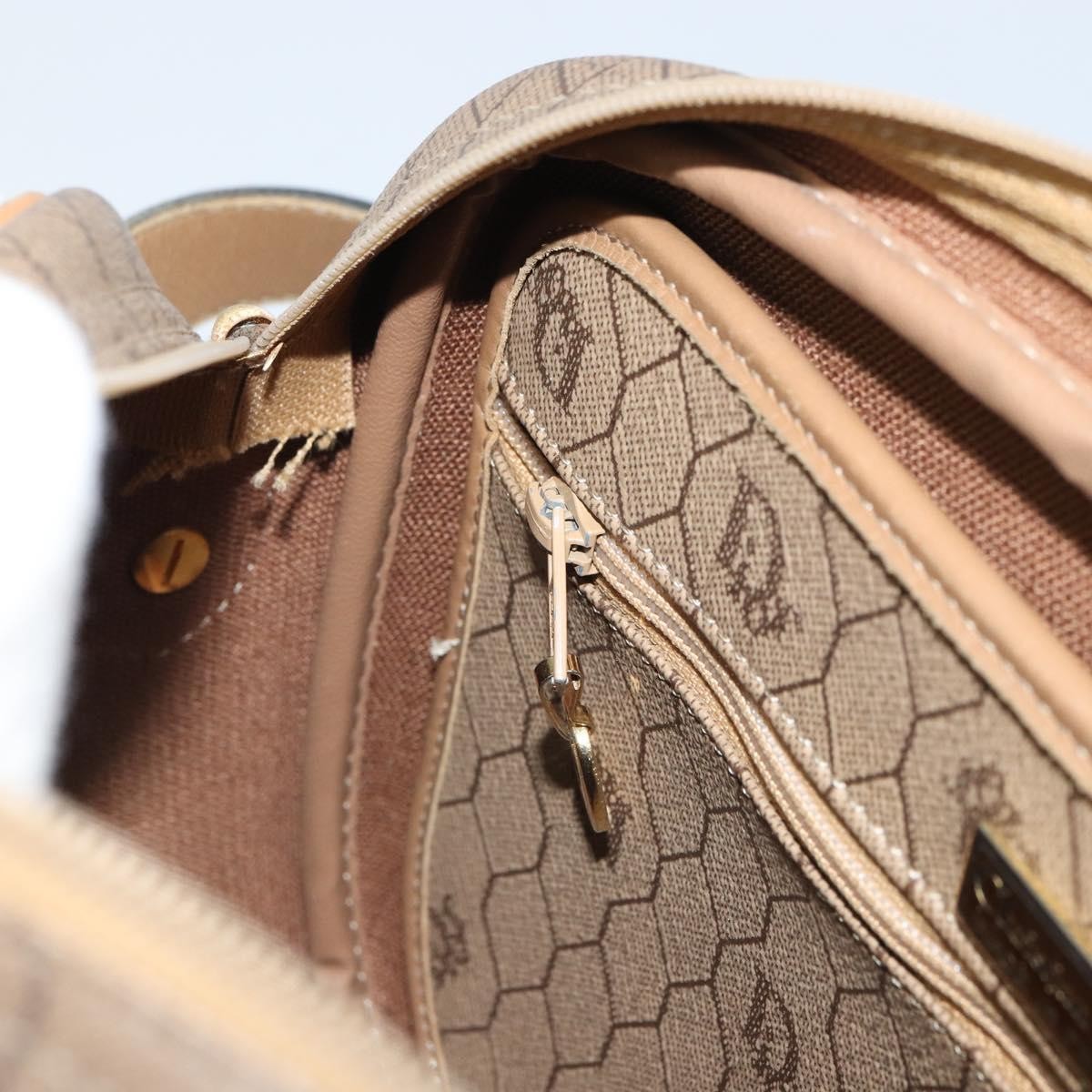 Christian Dior Vintage Honeycomb Shoulder Bag Canvas and Leather, BEIGE, CANVAS, Shoulder bag