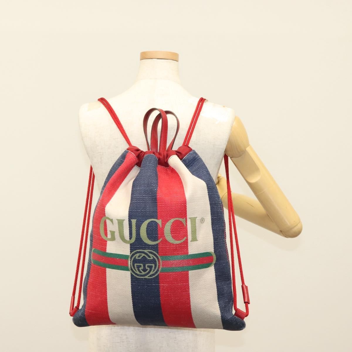 Gucci Logo Drawstring Backpack Striped Canvas, MULTICOLOUR, CANVAS, Backpack