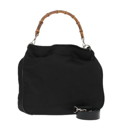 Gucci Vintage Bamboo Handle Open Hobo Nylon, Black, Nylon, Tote Bag