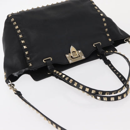 Valentino Garavani Rockstud Tote Textured Leather, BLACK, LEATHER, Tote bag