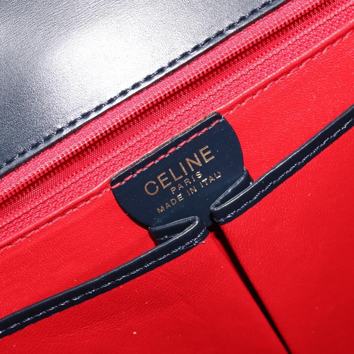 Celine Circle Logo Handbag Leather, NAVY, LEATHER, Handbag