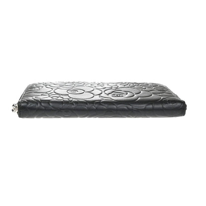 Chanel Camellia Zip Around Organizer Leather, Black, Leather, Wallet