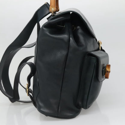 Gucci Vintage Bamboo Backpack Leather, BLACK, LEATHER, Backpack