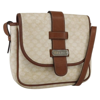 Celine Vintage Macadam Shoulder Bag Canvas and Leather, WHITE, CANVAS, Shoulder bag
