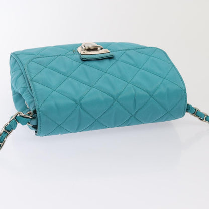 Prada Pushlock Chain Flap Bag Quilted Tessuto, Turquoise, Nylon, Shoulder Bag