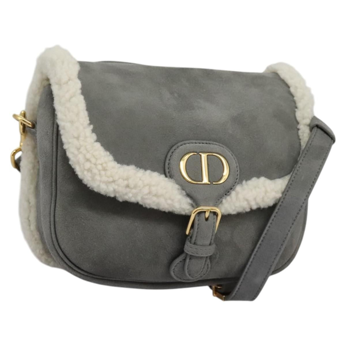 Christian Dior Bobby Flap Bag Shearling and Suede, GRAY, SUEDE, Shoulder bag