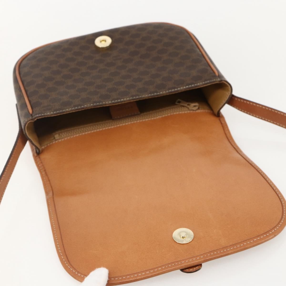 Celine Vintage Macadam Shoulder Bag Canvas and Leather, Brown, PVC, Shoulder Bag