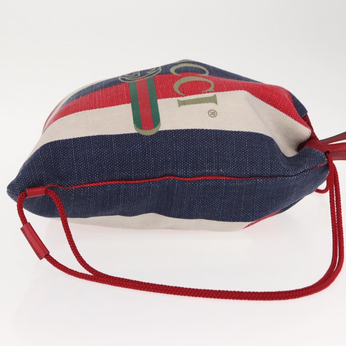 Gucci Logo Drawstring Backpack Striped Canvas, BLUE, CANVAS, Backpack