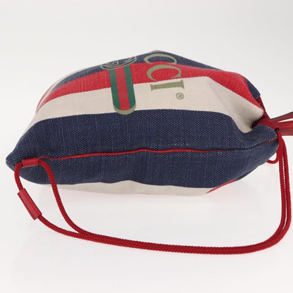 Gucci Logo Drawstring Backpack Striped Canvas, BLUE, CANVAS, Backpack