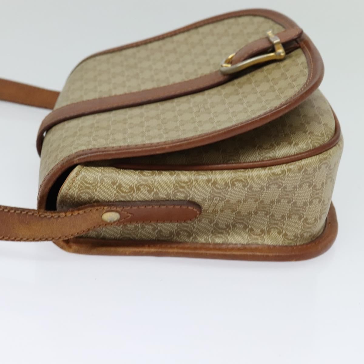 Celine Vintage Macadam Shoulder Bag Canvas and Leather, Beige, Canvas, Shoulder Bag