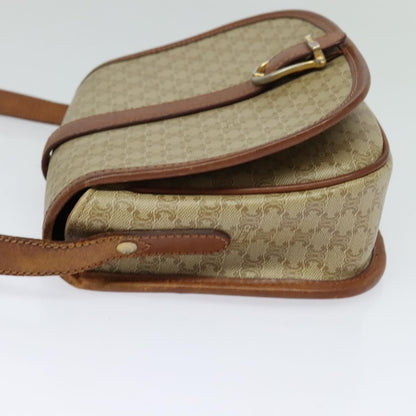 Celine Vintage Macadam Shoulder Bag Canvas and Leather, Beige, Canvas, Shoulder Bag