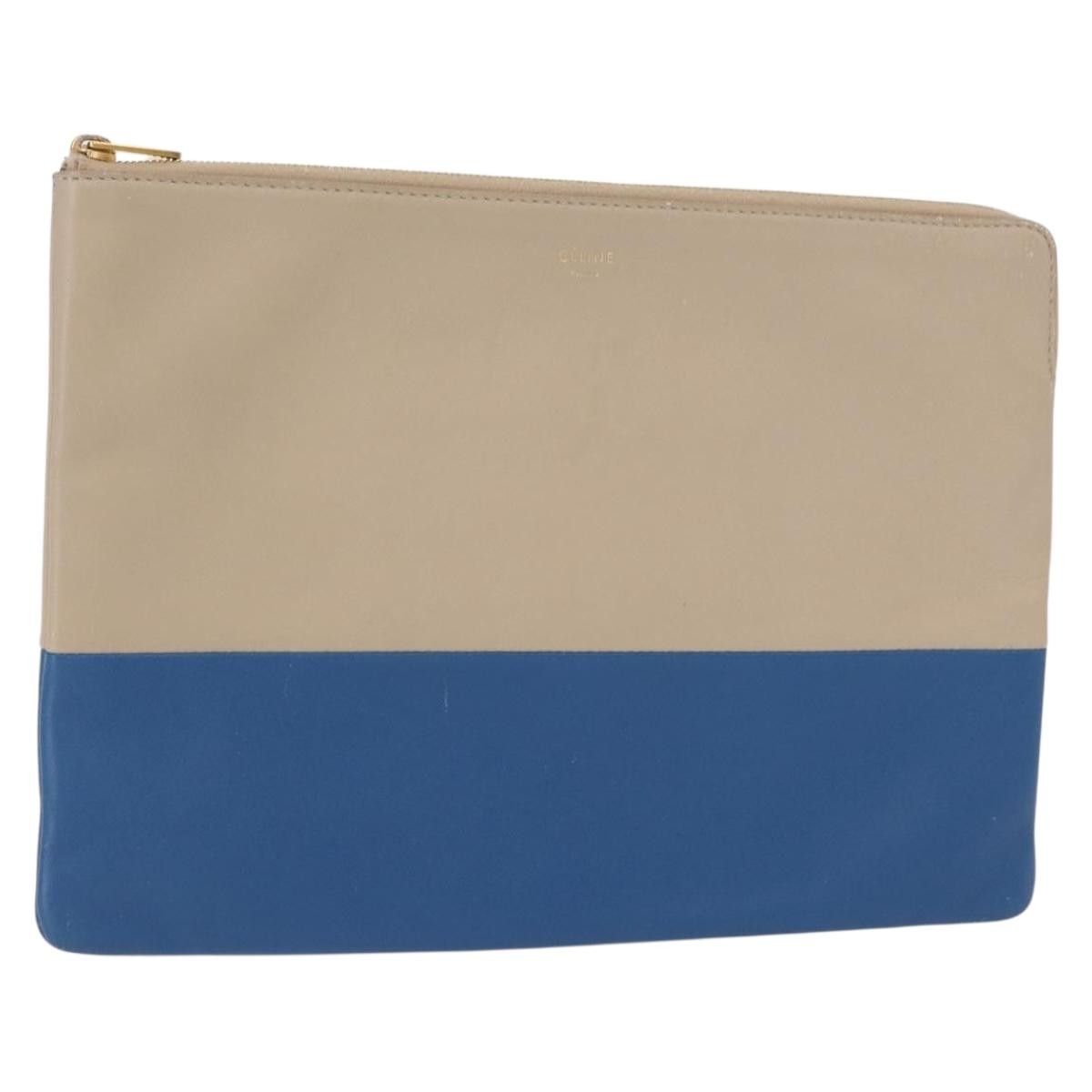 Celine Solo Pouch Leather, BEIGE, LEATHER, Clutche & pouche