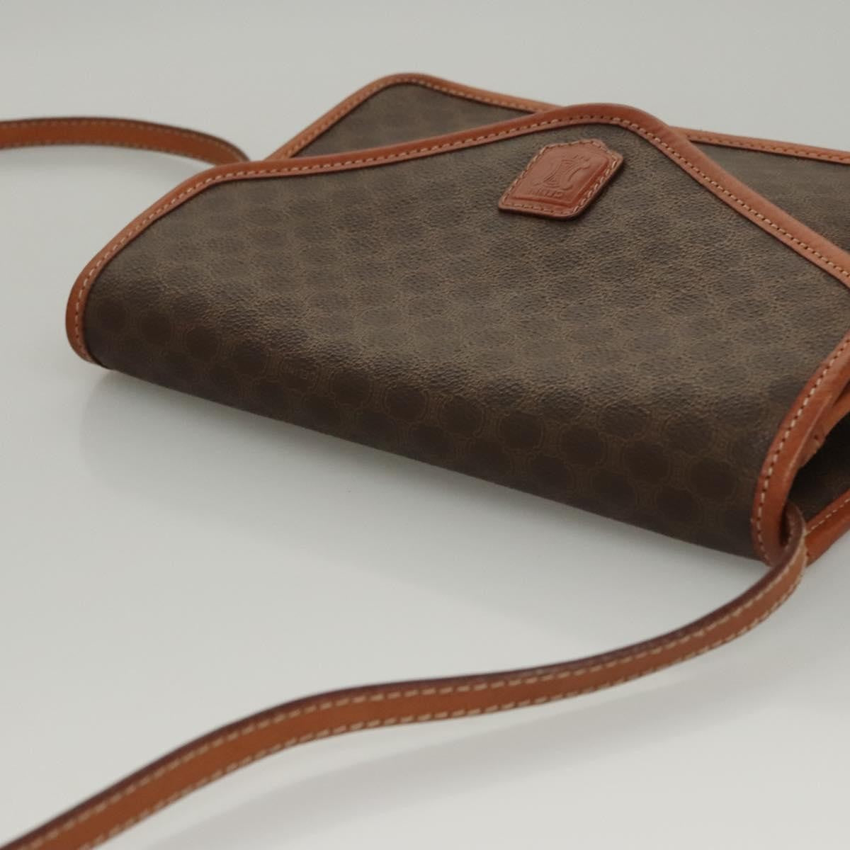 Celine Vintage Macadam Shoulder Bag Canvas and Leather, Brown, Canvas, Shoulder Bag