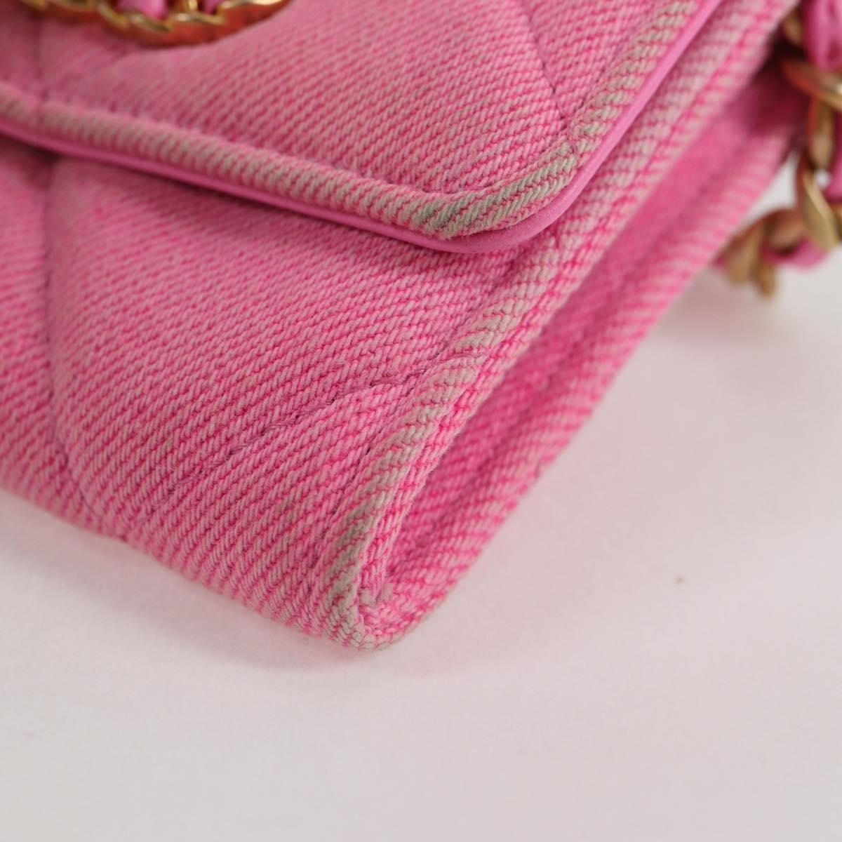 Chanel 19 Flap Coin Purse With Chain Quilted Denim, PINK, CANVAS, Wallets