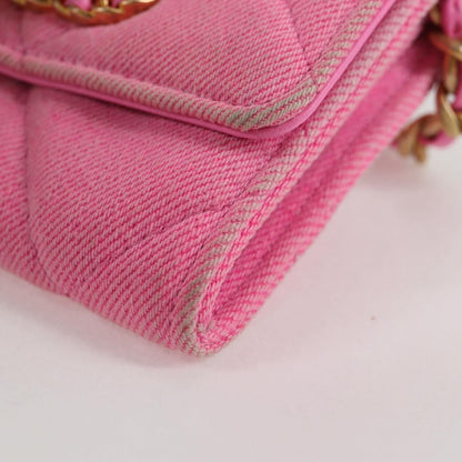 Chanel 19 Flap Coin Purse With Chain Quilted Denim, PINK, CANVAS, Wallets