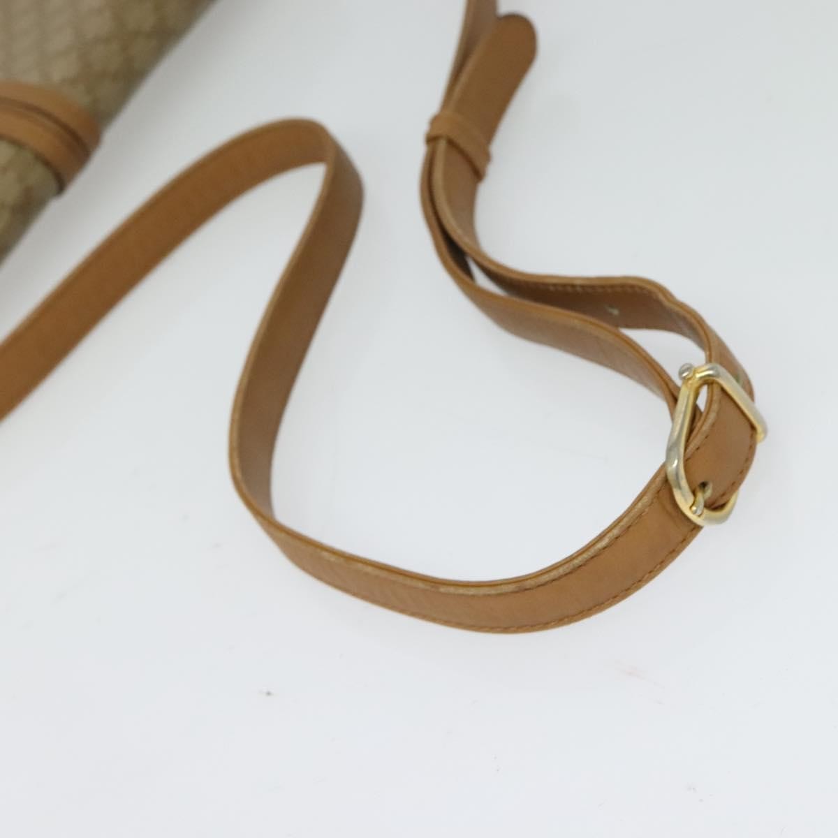 Celine Vintage Macadam Shoulder Bag Canvas and Leather, Beige, Canvas, Handbag