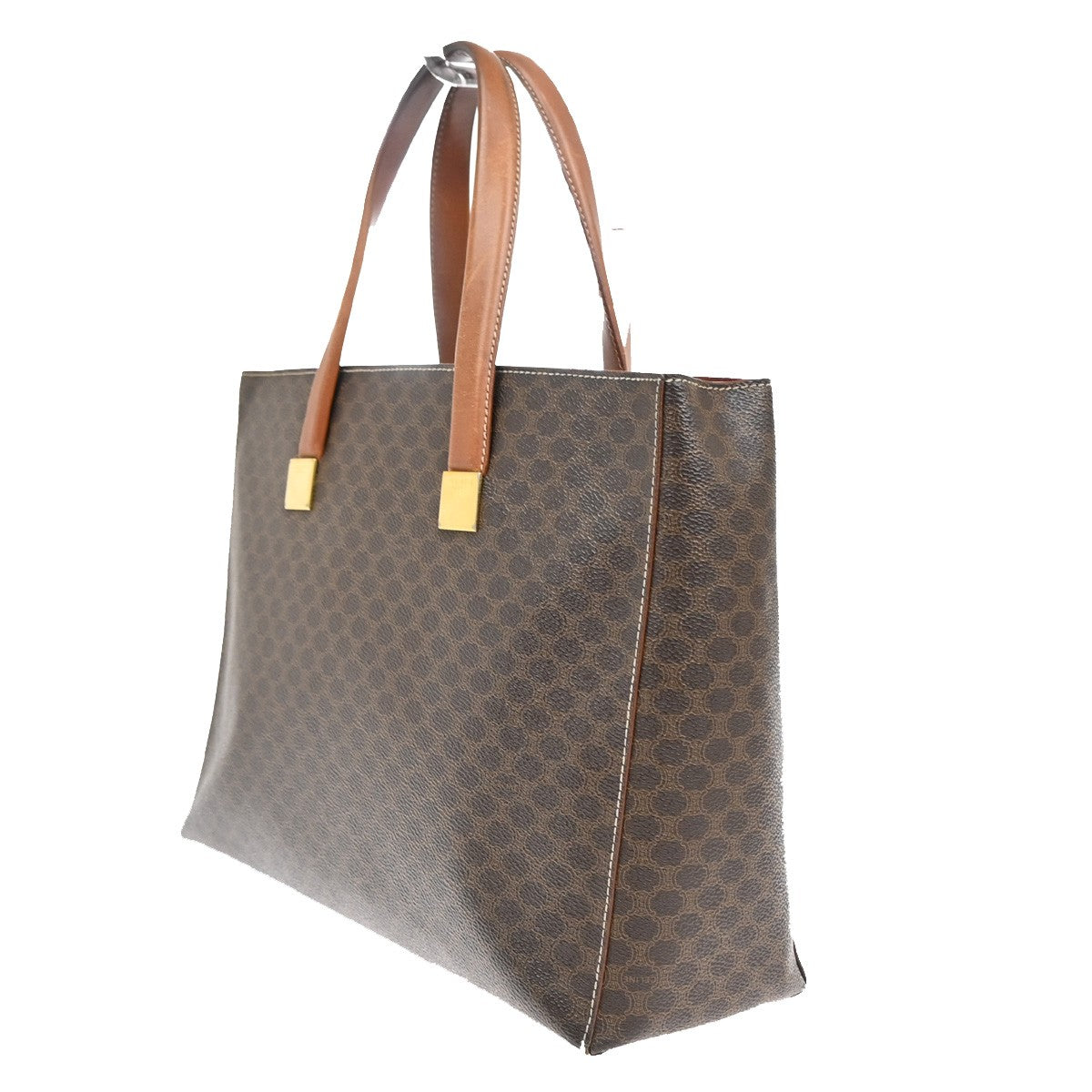 Celine Vintage Macadam Handbag Leather, BROWN, PVC, Handbag