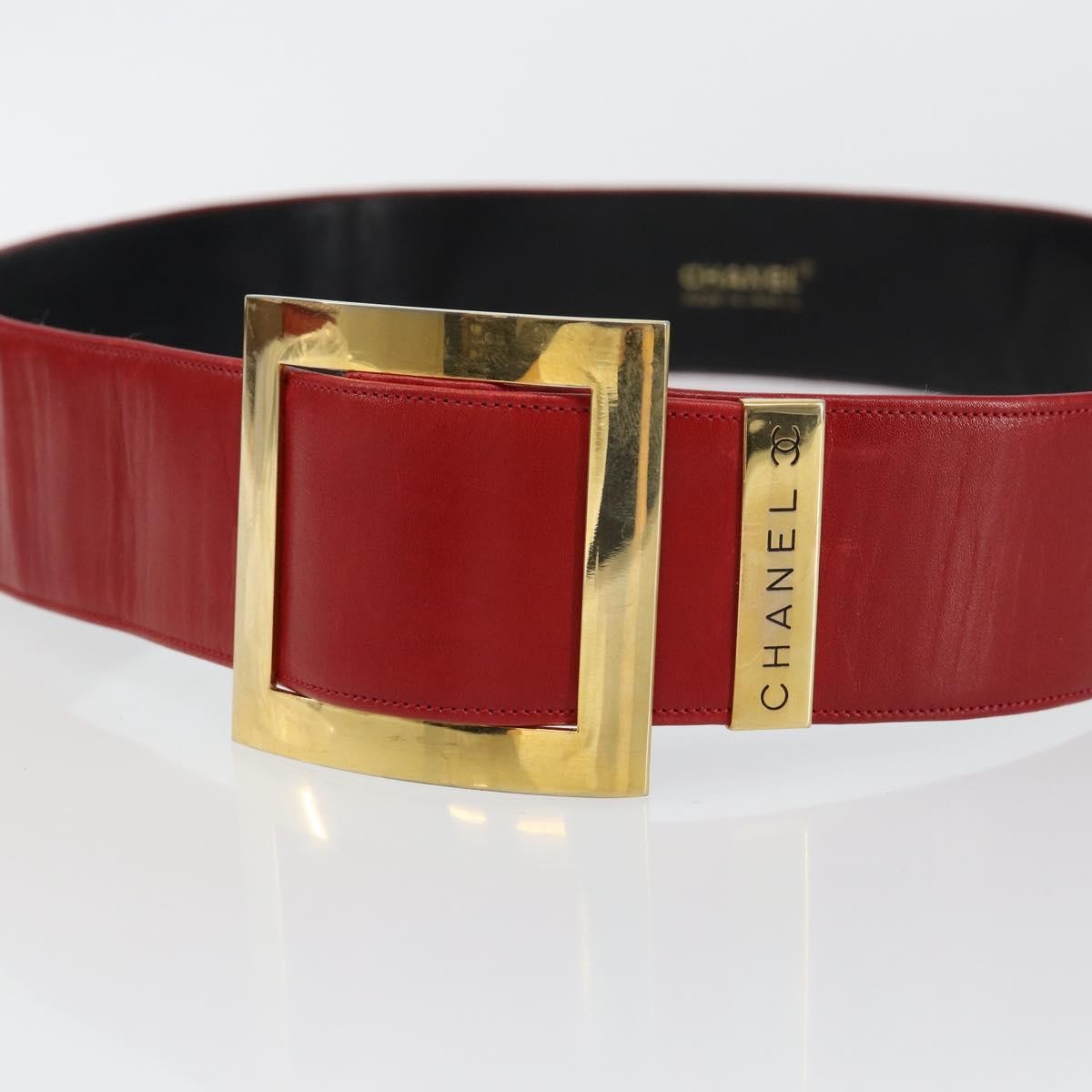 Chanel Square Buckle Belt Leather, RED, LEATHER, Belts