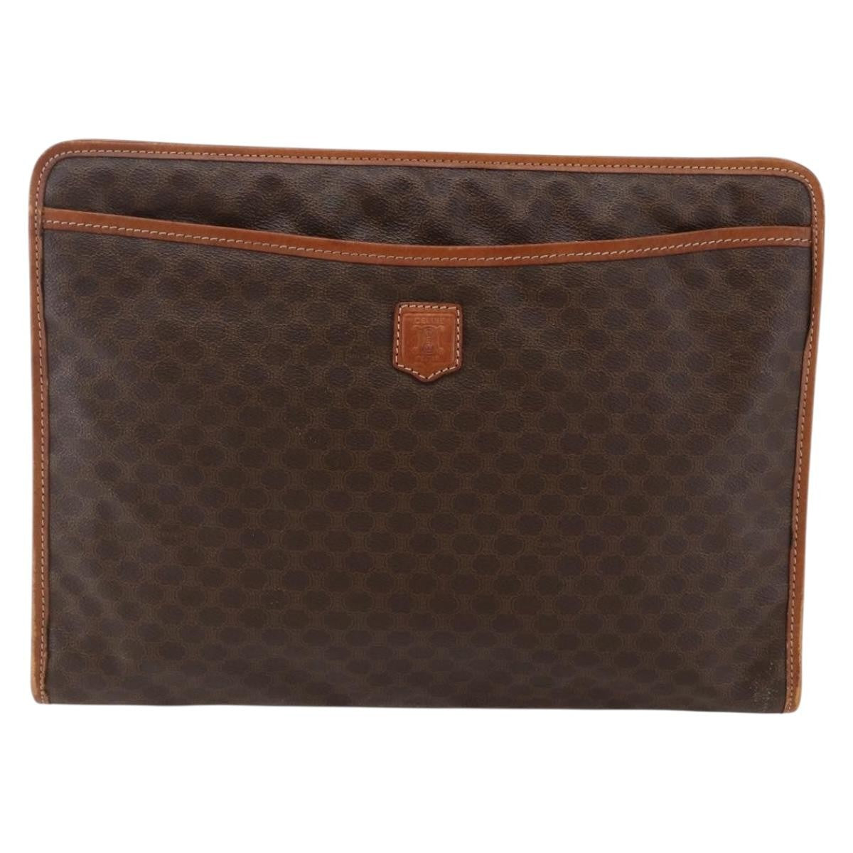 Celine Macadam Pochette Canvas, Brown, Canvas, Clutch
