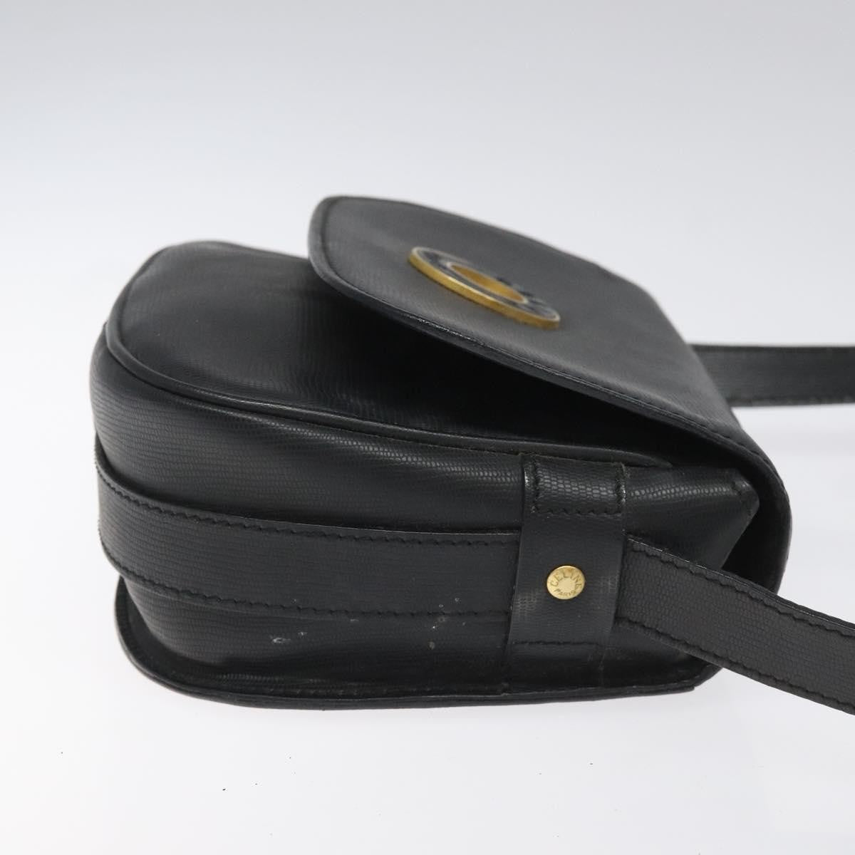 Celine Vintage Circle Logo Crossbody Bag Leather, BLACK, LEATHER, Shoulder bag