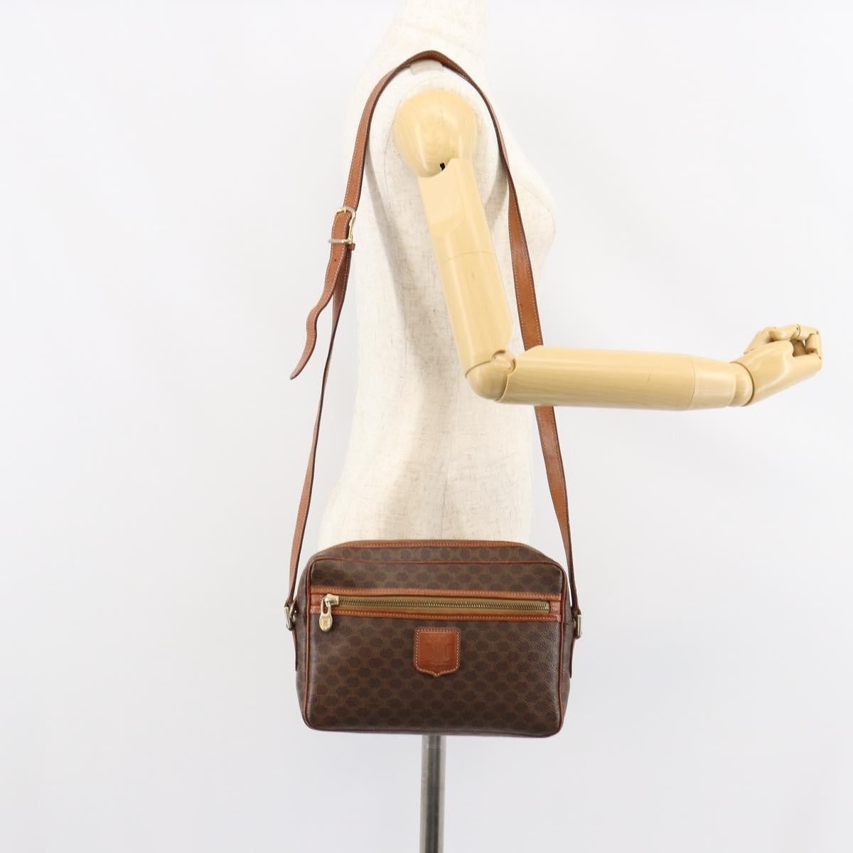 Celine Vintage Macadam Shoulder Bag Canvas and Leather, BROWN, CANVAS, Shoulder bag