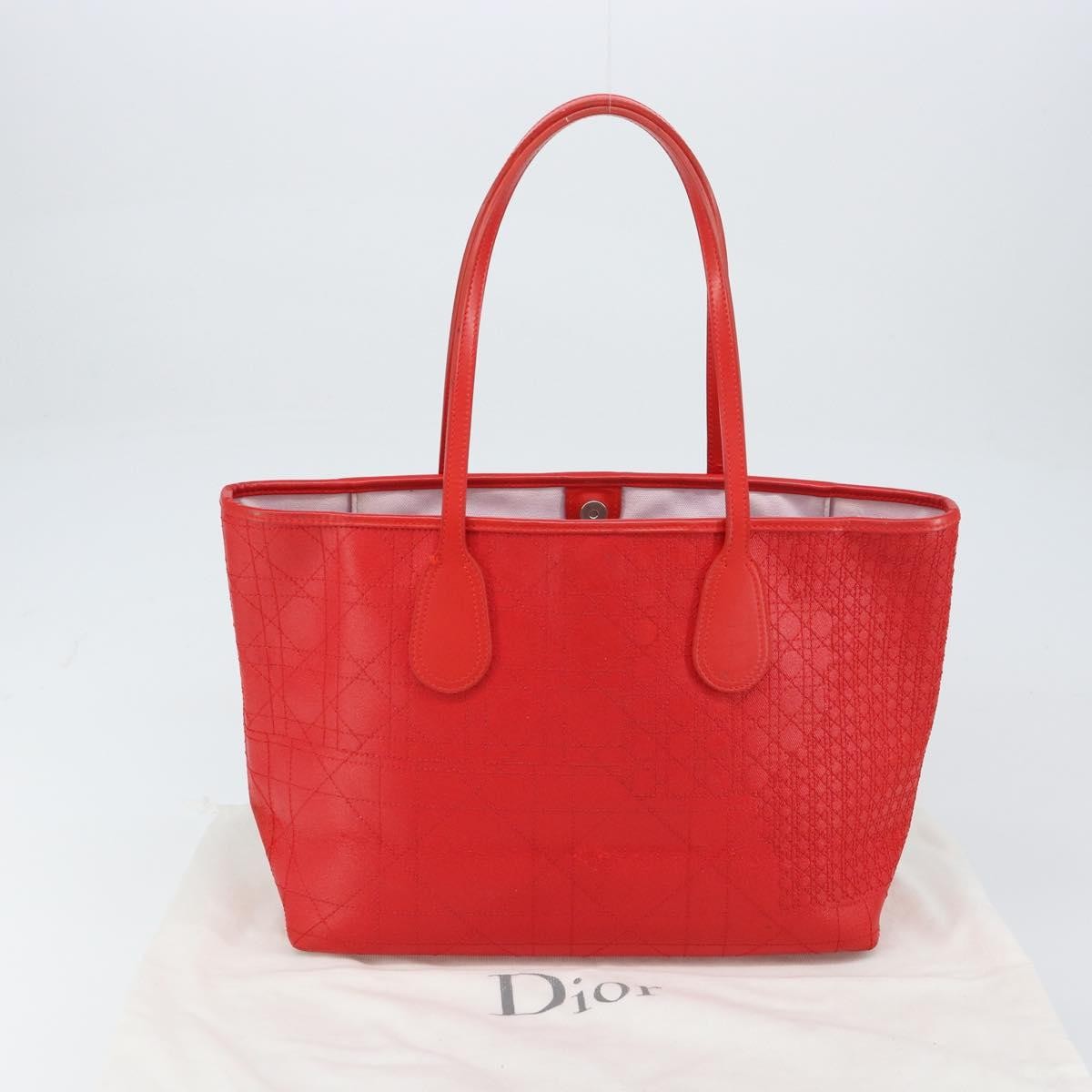 Christian Dior Panarea Tote Printed Cannage Quilt Canvas, RED, CANVAS, Tote bag