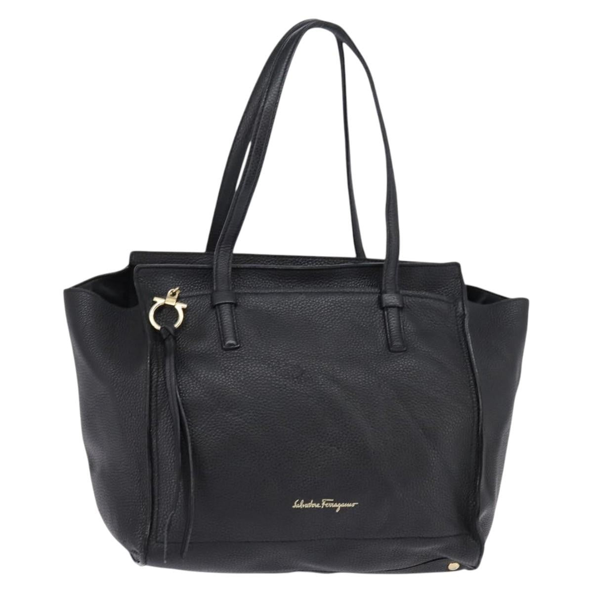 Salvatore Ferragamo Amy Tote Pebbled Leather, BLACK, LEATHER, Tote bag
