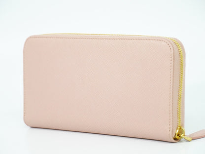 Prada Bow Zip Around Wallet Saffiano Leather, PINK, LEATHER, Wallets