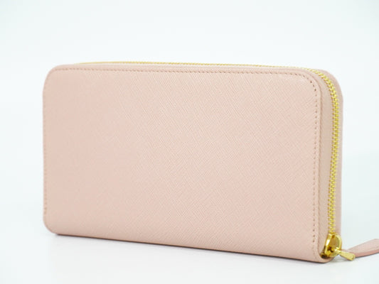 Prada Bow Zip Around Wallet Saffiano Leather, PINK, LEATHER, Wallets
