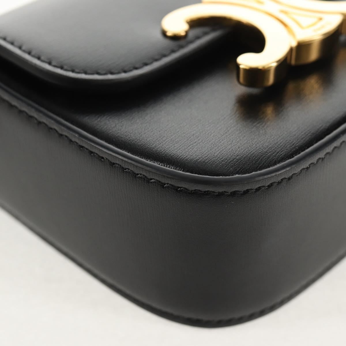 Celine Vintage Triomphe Shoulder Bag Leather, Black, Leather, Handbag