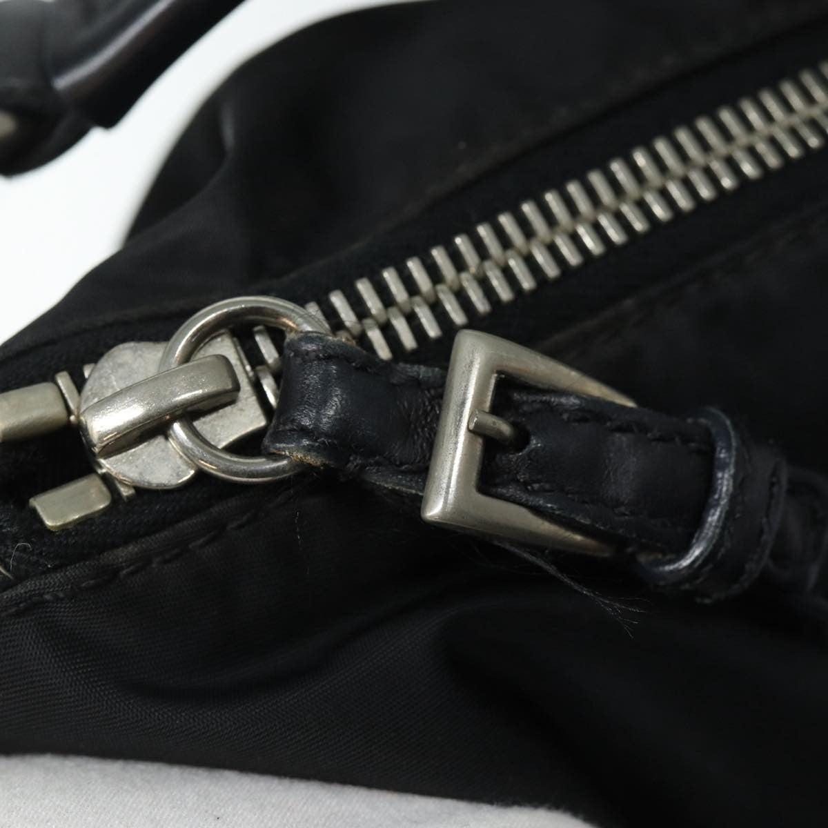 Prada Zip Hobo Tessuto with Leather, BLACK, NYLON, Shoulder bag