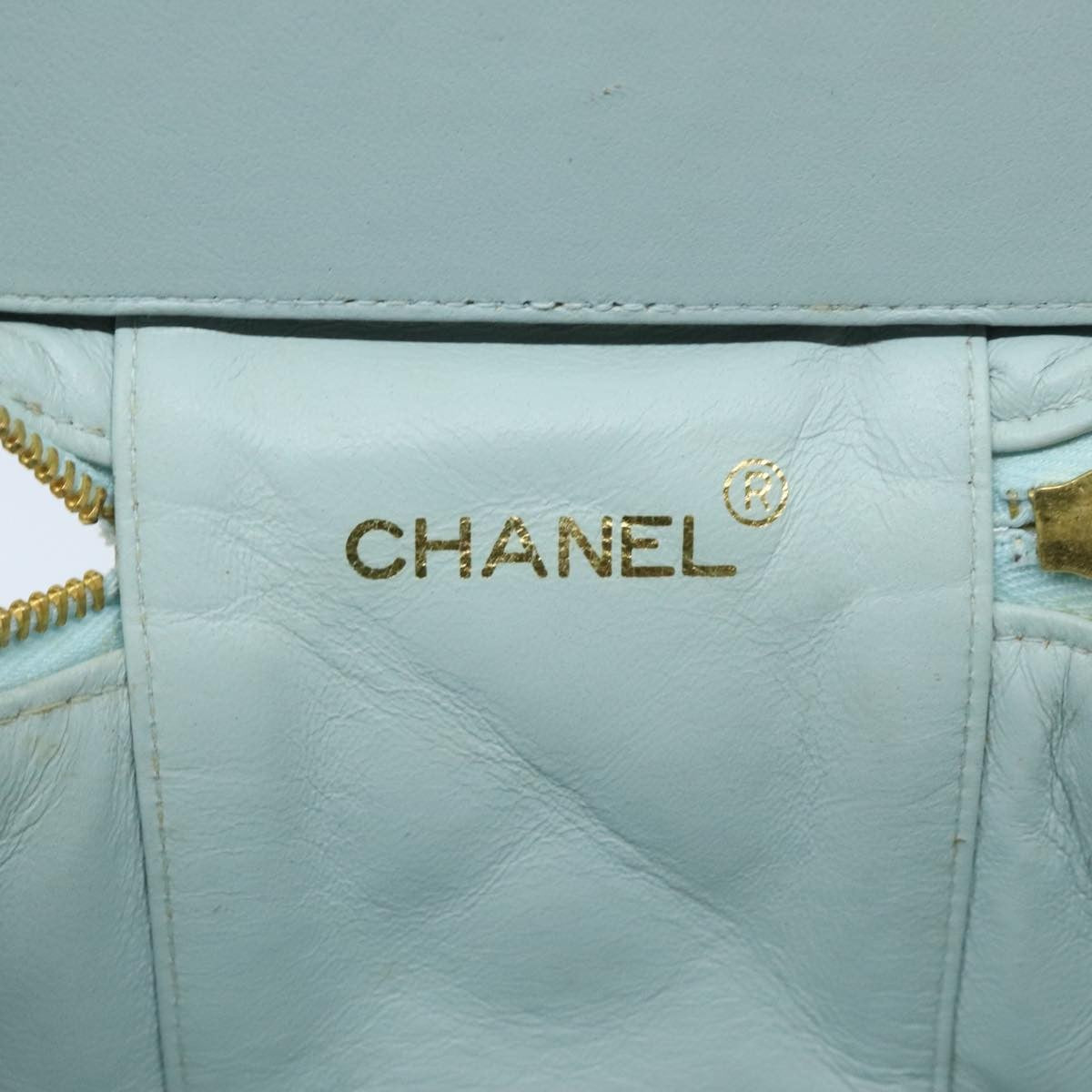 Chanel Cosmetic Case Quilted Lambskin, BLUE, LEATHER, Toiletry Case