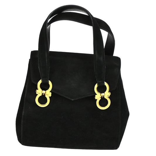 Salvatore Ferragamo Gancini handbag Suede, BLACK, SUEDE, Handbag