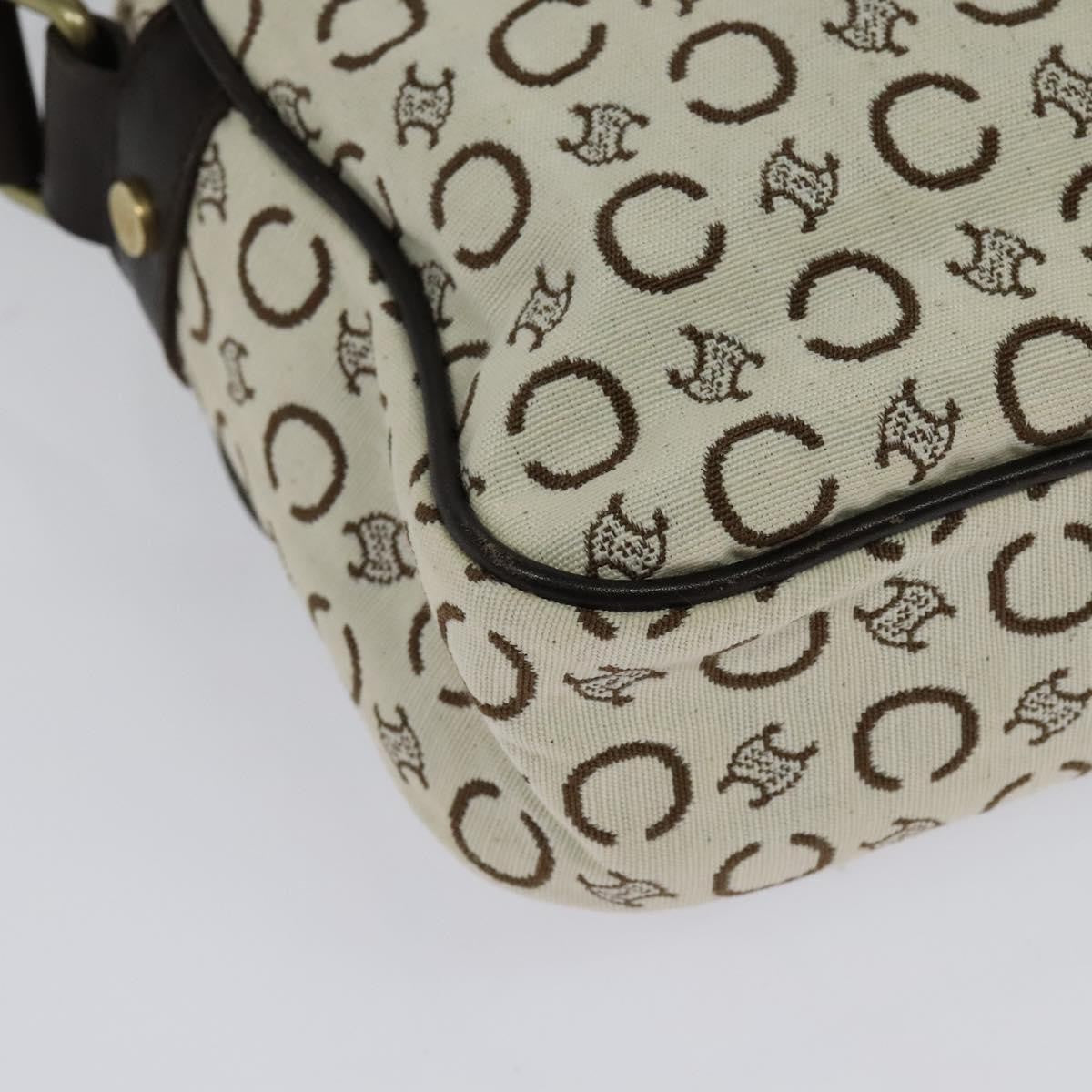 Celine Vintage Macadam Shoulder Bag Canvas and Leather, WHITE, CANVAS, Clutche & pouche