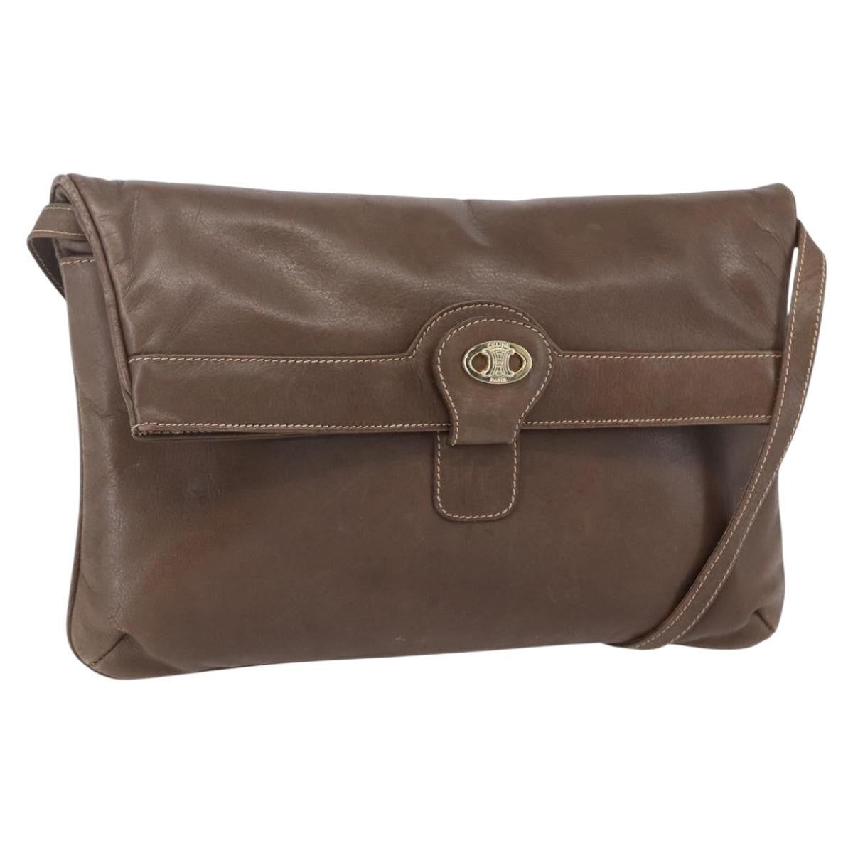 Celine Vintage Shoulder Bag Leather, BROWN, LEATHER, Shoulder bag