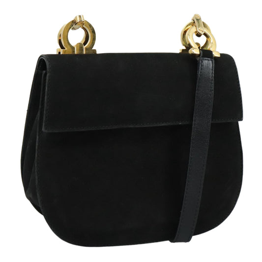 Salvatore Ferragamo Gancini Shoulder Bag Suede, BLACK, SUEDE, Shoulder bag