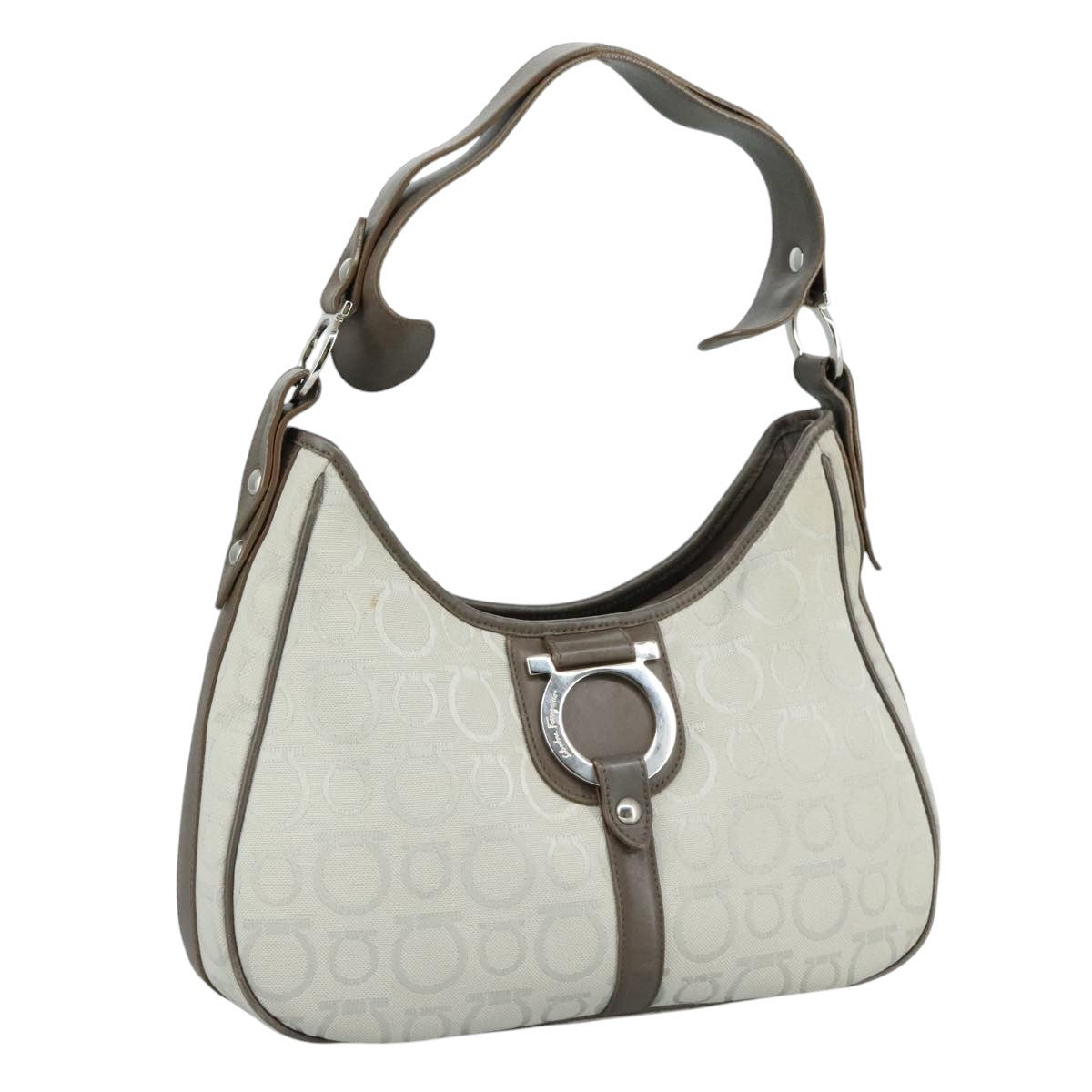 Salvatore Ferragamo Gancini Shoulder Bag Canvas, GRAY, CANVAS, Shoulder bag