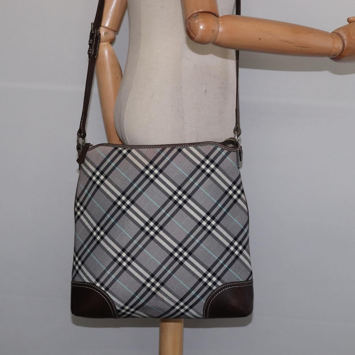 Burberry Nova Check Blue Label Canvas, Gray, Nylon, Shoulder Bag