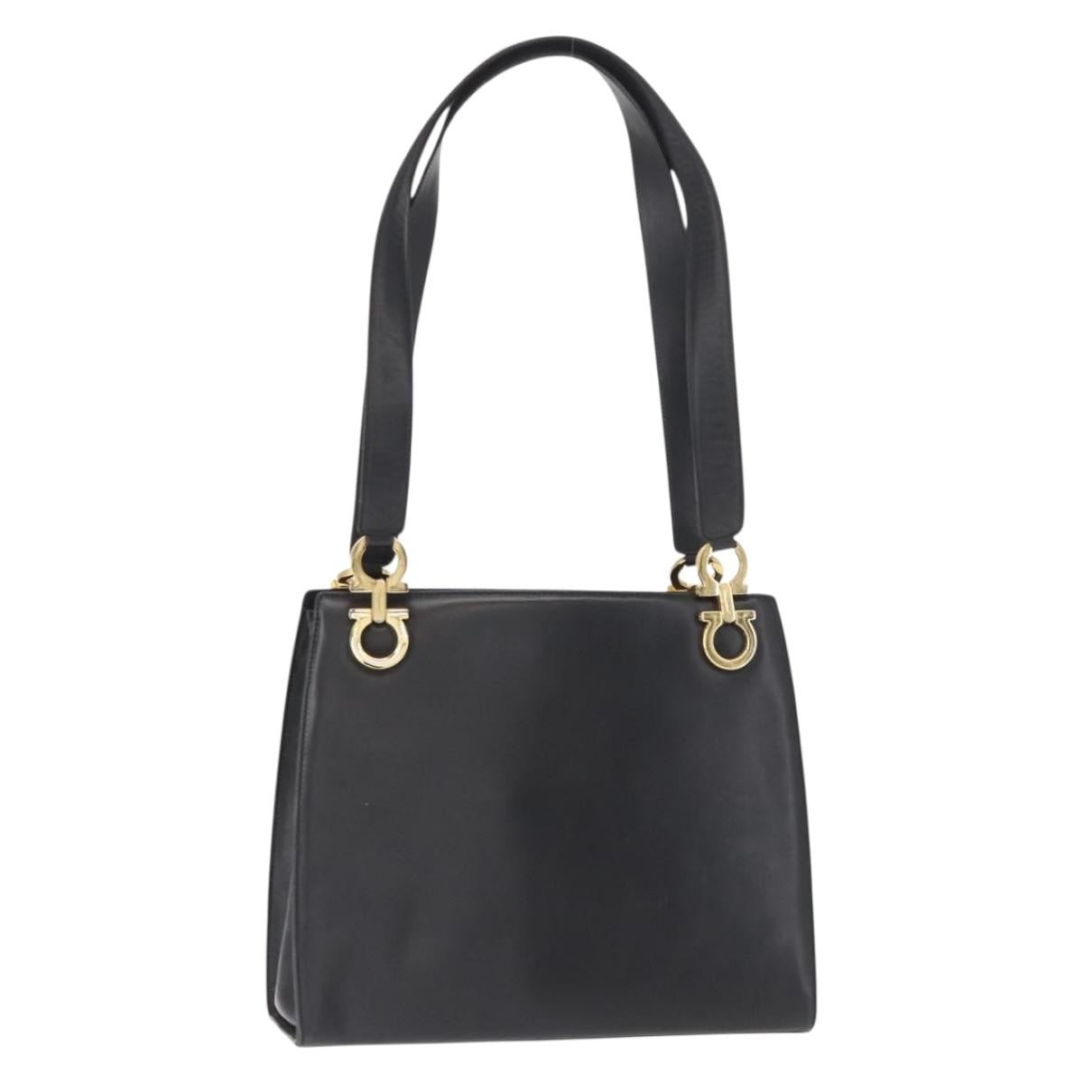 Salvatore Ferragamo Gancini Shoulder Bag Leather, BLACK, LEATHER, Shoulder bag