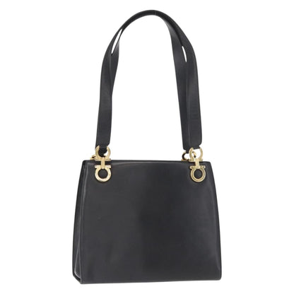 Salvatore Ferragamo Gancini Shoulder Bag Leather, BLACK, LEATHER, Shoulder bag
