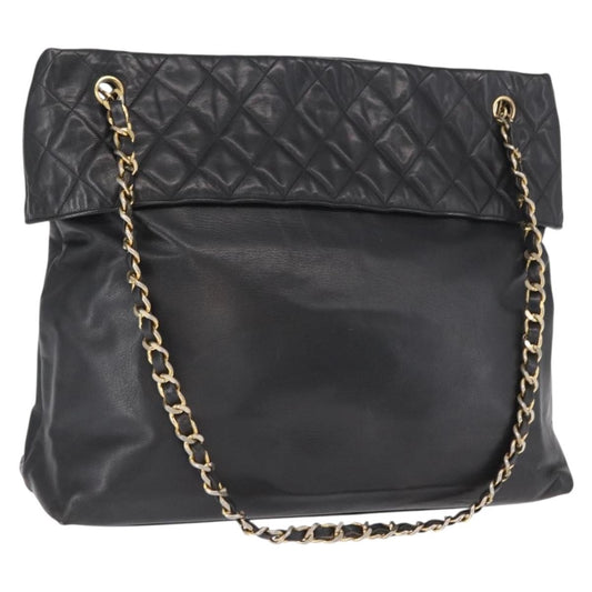 Chanel Chain Tote Leather, Black, Leather, Handbag